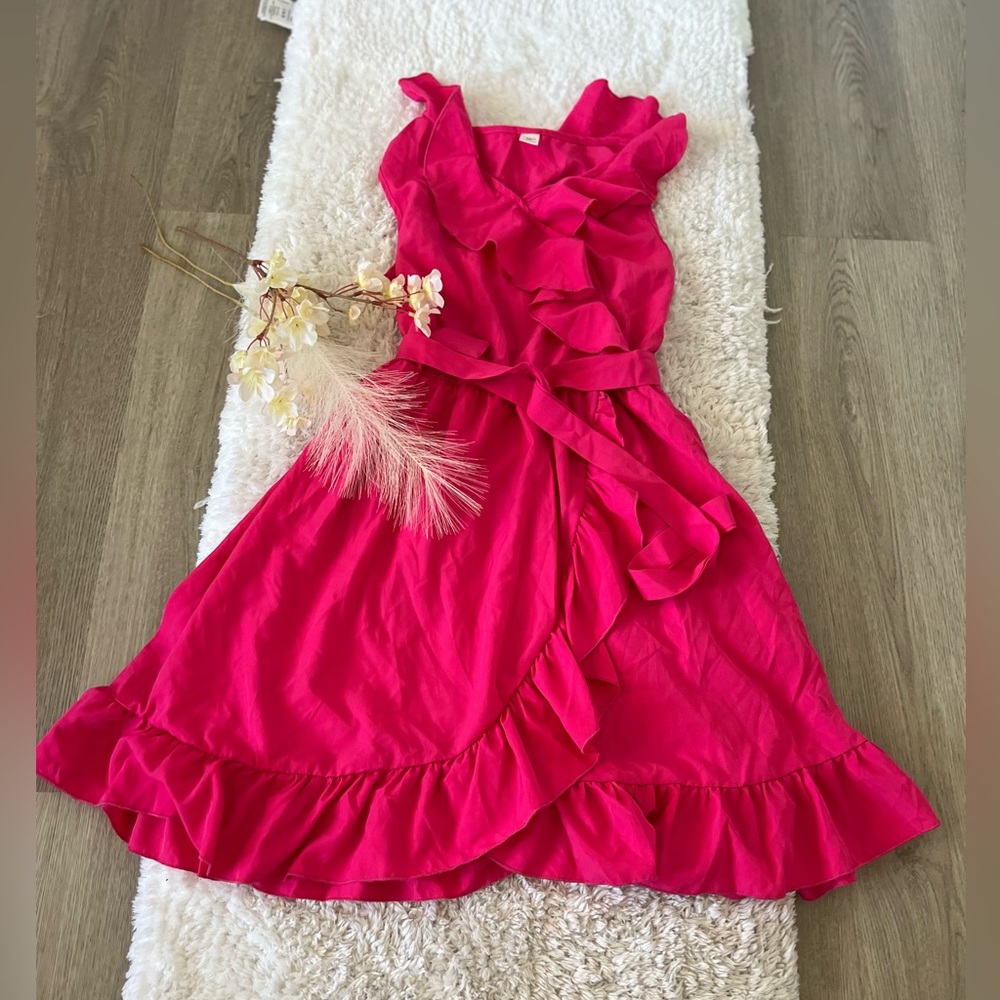 Vibrant Pink Ruffle Wrap Dress
